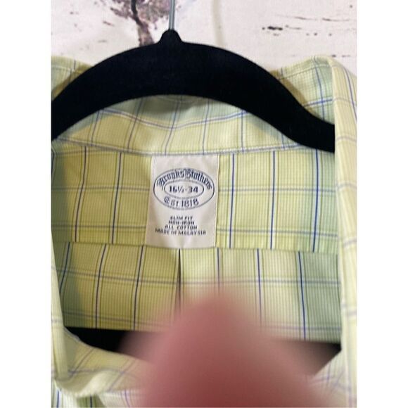 Brooks Brothers slim, fit button-down shirt in green with blue size 16/34 - Picture 3 of 5